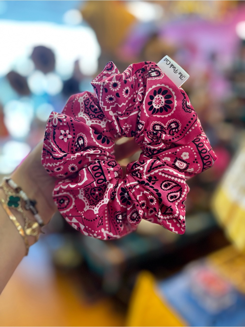 Pink Bandana-Print Scrunchie Hair Tie
